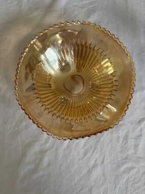 A Jeannette Glass marigold carnival glass footed bowl. RARE.